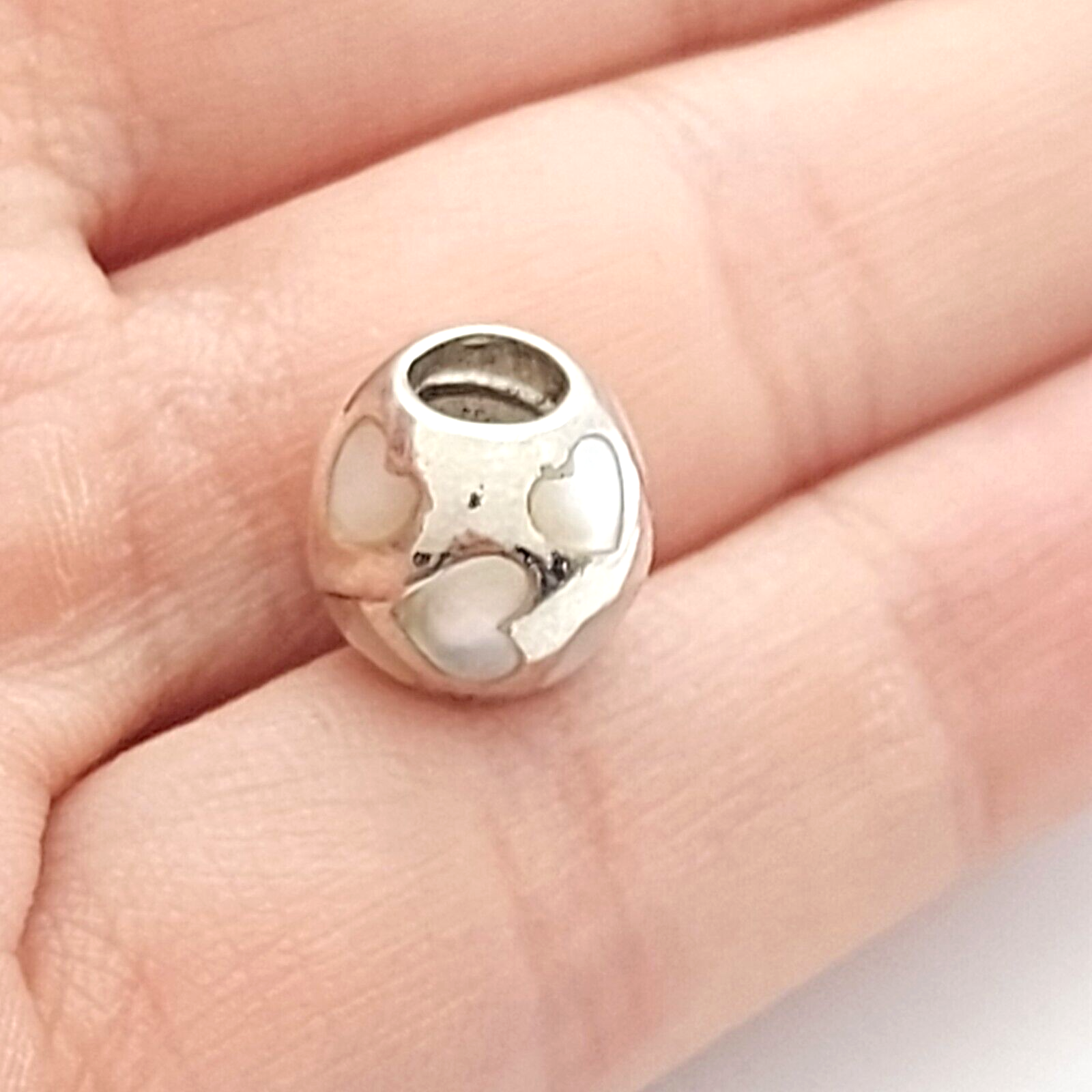 Genuine Pandora White Mother of Pearls Heart Pattern Charm