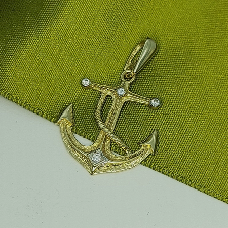 Ladies Pendant 14ct (585, 14K) Yellow Gold Diamante Anchor Pendant