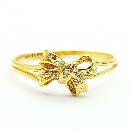 Ladies Yellow Gold 9ct (375, 9K) High Quality Dainty Bow & Diamond Ring
