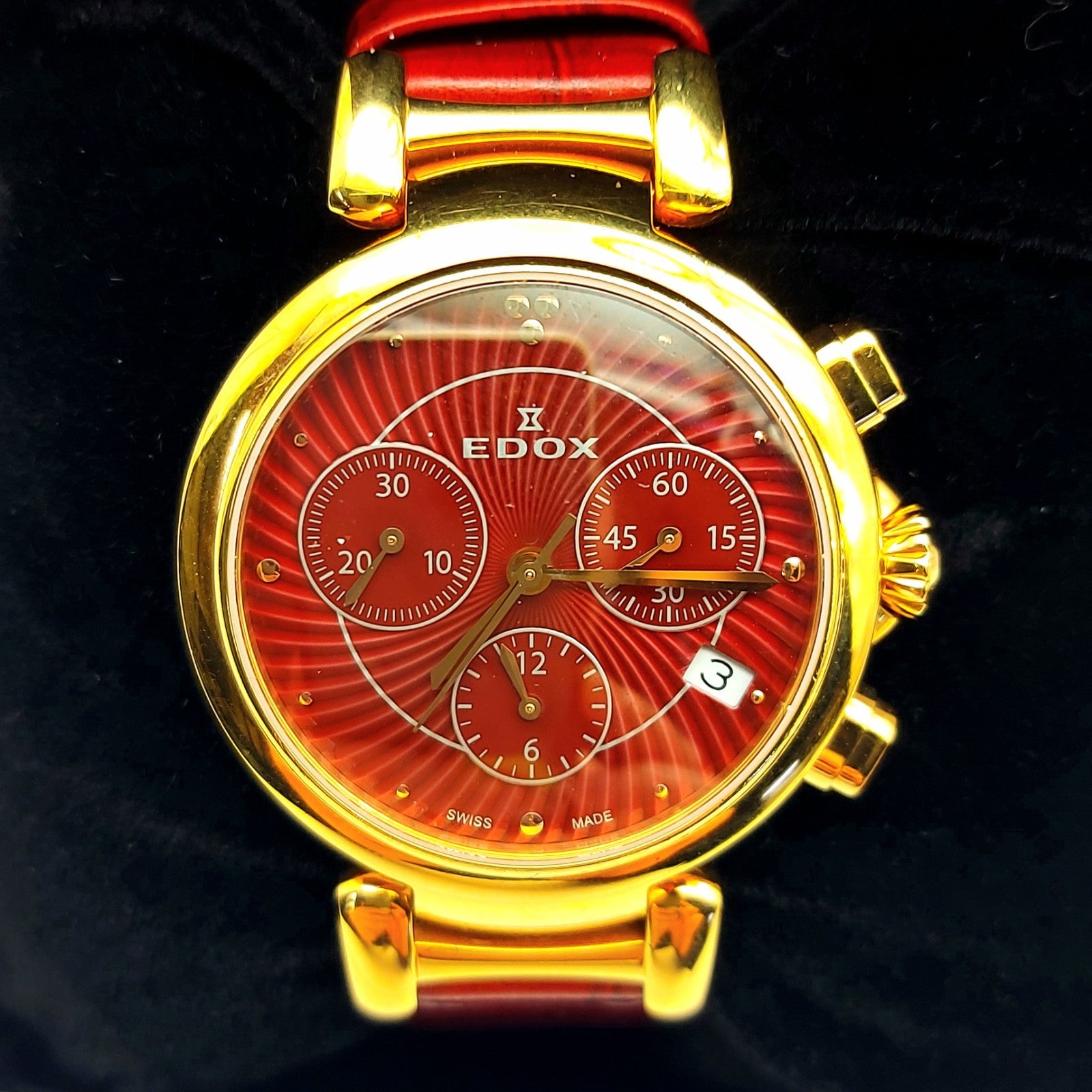 Ladies Edox LaPassion Chronograph 10220 ROUIR (RED) Stainless Steel 38mm Watch