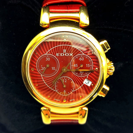 Ladies Edox LaPassion Chronograph 10220 ROUIR (RED) Stainless Steel 38mm Watch