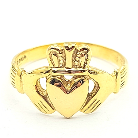 Ladies Yellow Gold 9ct (375, 9K) Handmade Vintage Irish Claddagh Ring