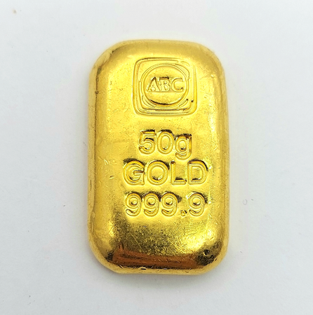 ABC BULLION (24k, 999.9) Fine Gold Cast Bar (50g)