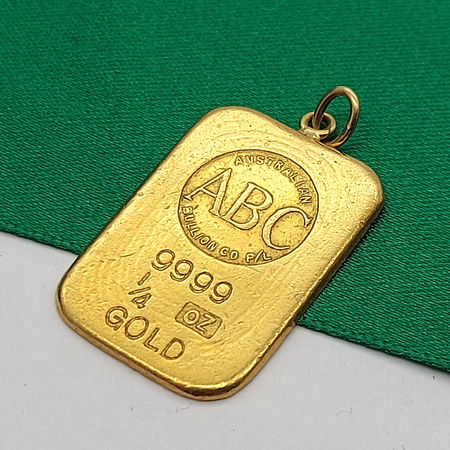 ABC BULLION (24K, 9999) Vintage Quarter Ounce Cast Ingot Pendant