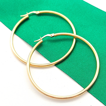 Plain Large Round Italian Yellow Gold 9ct (375, 9K) Hoop Earrings