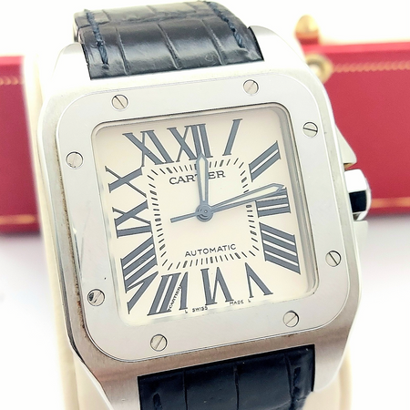 Men's Cartier Santos 100 W20073X8 Stainless Steel 33mm Face Watch