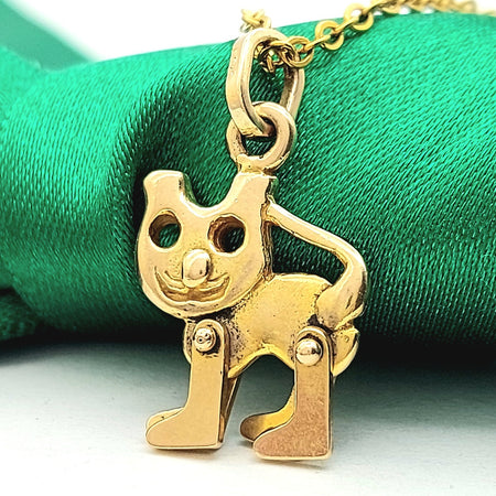Rare Moving Horror Cat Yellow Gold 9ct (375,9k) Handmade High Quality Pendant