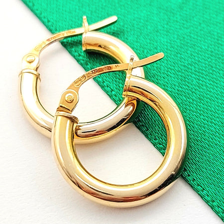 Ladies Yellow Gold 9ct (375, 9K) UNOAERRE Plain Smooth Hoop Earrings