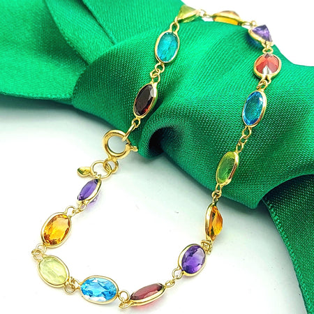 Ladies Yellow Gold 18ct (750, 18K) Unique Multi-Gemstone Bezel Bracelet