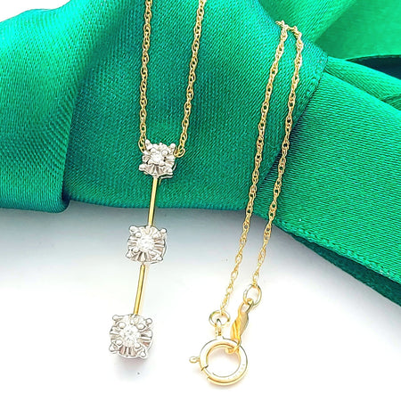 Ladies Yellow Gold 14ct (585, 14K) Natural Diamonds Graduating Bar Necklace