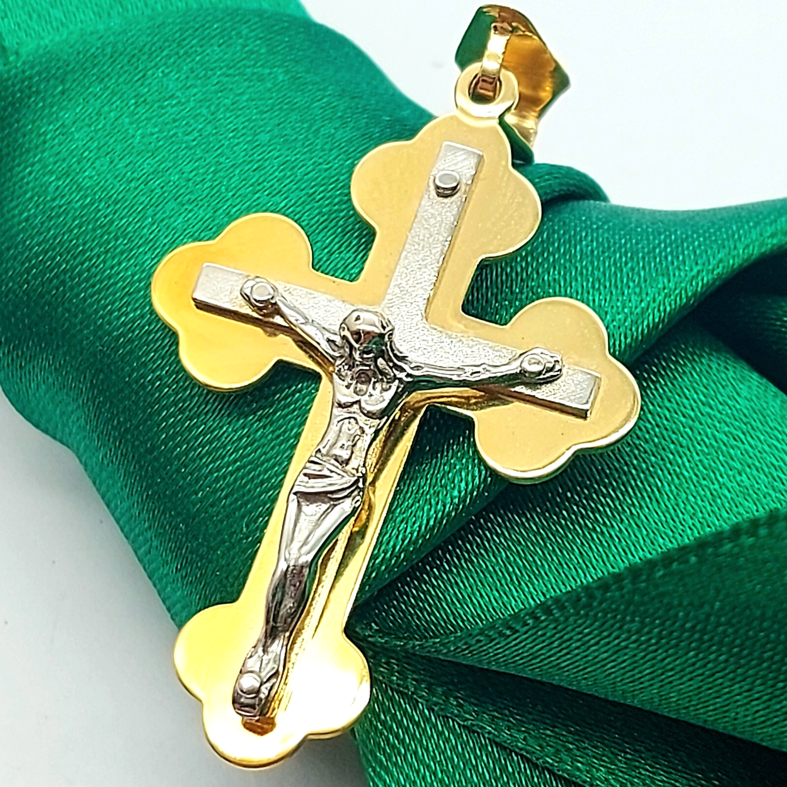 Crucifix Orthodox Two-Tone Gold 14ct (585, 14K) High Quality Cross Pendant