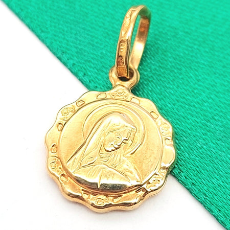 Virgin Mary Yellow Gold 9ct (375, 9K) Round Floral Patterned High Quality Charm
