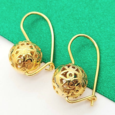 Ladies Yellow Gold 9ct (375, 9K) Rare Patterned Openwork Kidney Ball Earrings