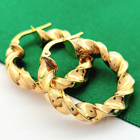 Ladies Yellow Gold 9ct (375, 9K) High Quality Dramatic Twist Hoop Earrings