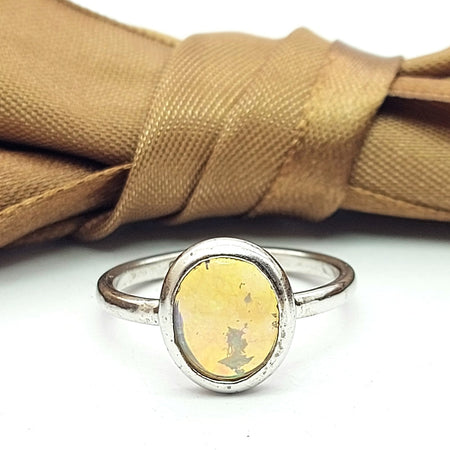 Ladies Sterling Silver (925) Solitaire Natural Flat Oval Opal Ring