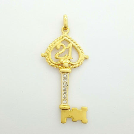 Ladies Pendant 18ct (750, 18K) Yellow Gold 21st Heart Diamond (18pt) Key Pendant