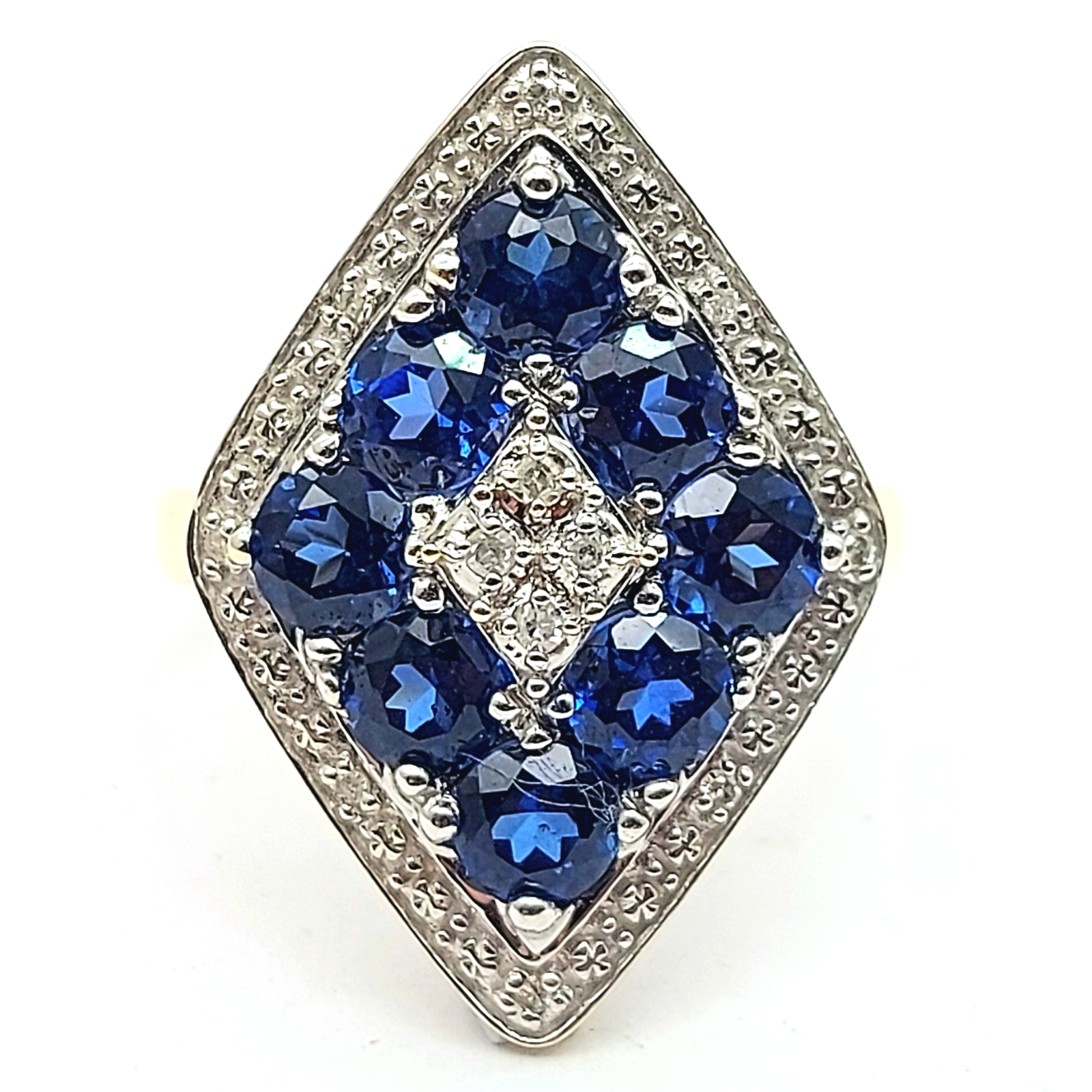 Ladies Yellow Gold 9ct (375, 9K) Geometrical Frame Sapphire & Diamonds Ring