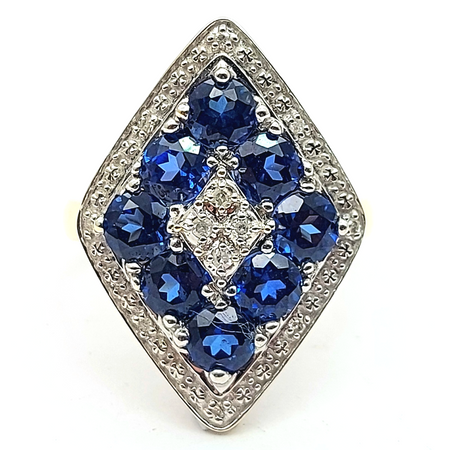 Ladies Yellow Gold 9ct (375, 9K) Geometrical Frame Sapphire & Diamonds Ring