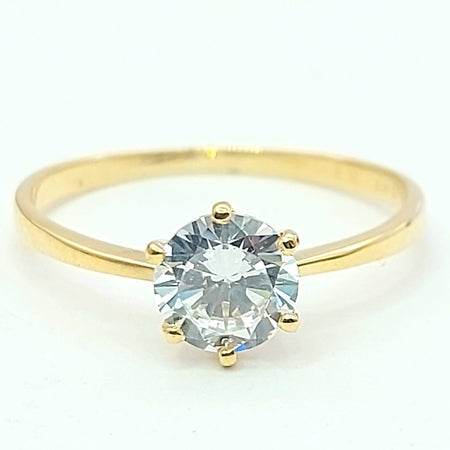 Ladies Yellow Gold 14ct (585, 14K) Simple Round Diamante Engagement Style Ring