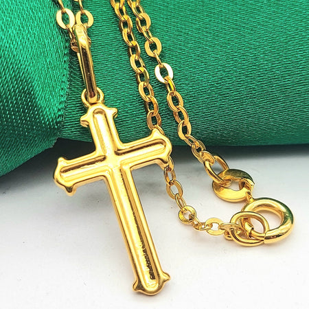 Rare Carved Cross Pendant Yellow Gold 9ct (375,9K) High Quality Anchor Necklace