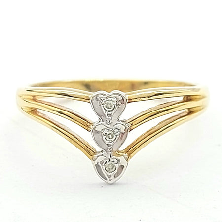 Ladies Yellow Gold 9ct (375, 9K) Natural Diamonds Three Hearts Layered Ring