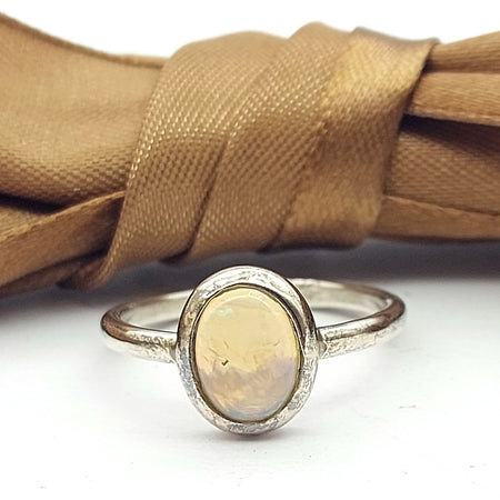 Ladies Sterling Silver (925) Solitaire Natural Small Oval Opal Ring