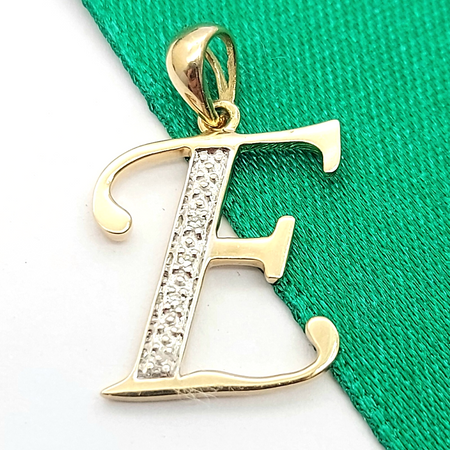 Ladies Yellow Gold 9ct (375, 9K) Letter 'E' Natural 3 Diamonds Pendant