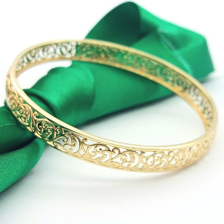 Ladies Yellow Gold 9ct (375,9K) Rare Floral Fairytale Openwork Round Bangle