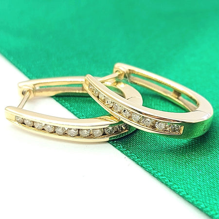 MHJ Earrings Yellow Gold 10ct (417, 10k) Horse Shoe Channel-Set Diamond Huggies