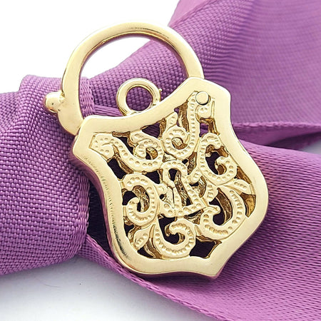 Antique Yellow Gold 9ct (375, 9K) Artisan Shield Filigree Padlock Pendant