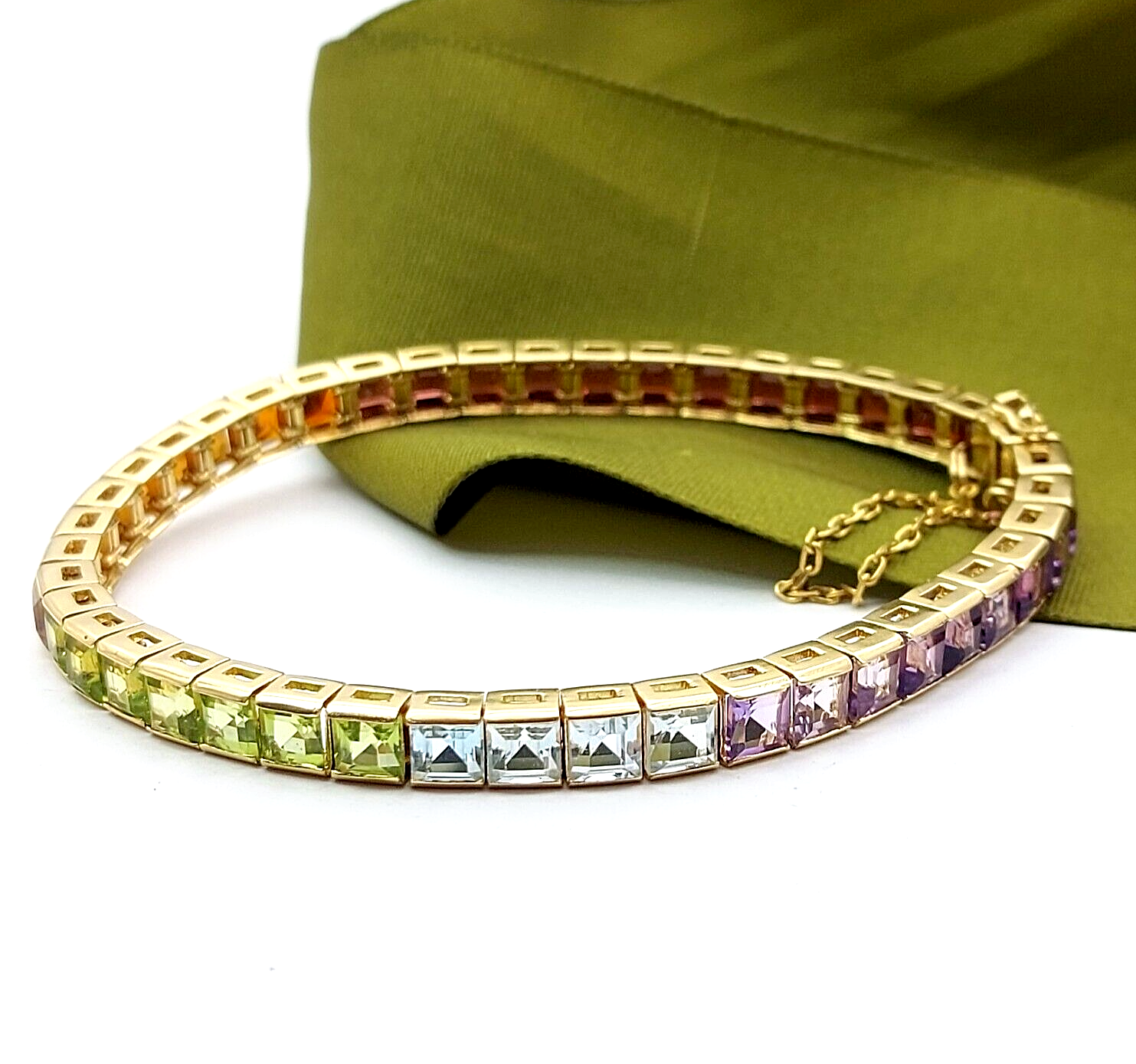 Ladies Yellow Gold 14ct (585, 14K) Tennis Rainbow Multicolored Stone Bracelet