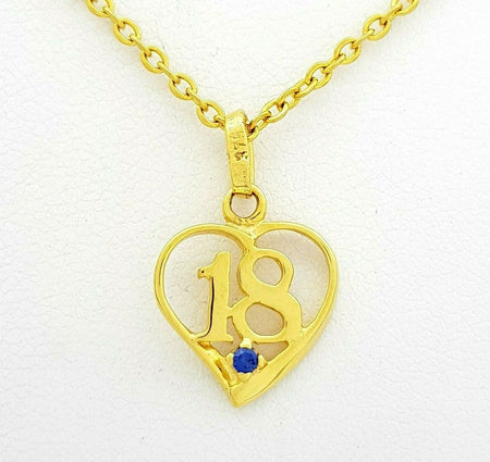 Ladies Pendant 9ct (375, 9K) Yellow Gold Heart 18 Sapphire Pendant