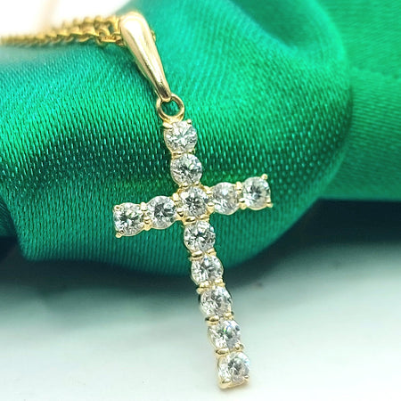 Ladies Yellow Gold 9ct (375, 9K) Petite Pave Diamantes Cross Pendant