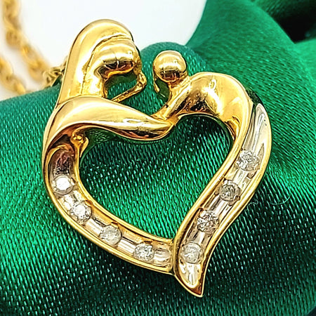 Open Flow Heart Yellow Gold 9ct (375, 9K) Natural Diamonds (16pts) Pendant