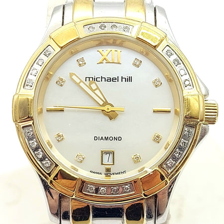 Ladies MICHAEL HILL 9210 Diamond Bezel Two-Tone Round Stainless Steel Watch 30mm
