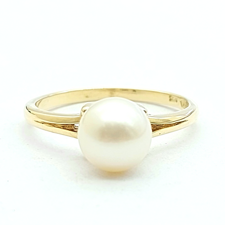 Solitaire Freshwater Round Pearl Yellow Gold 14ct (585, 14k) Ring