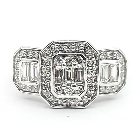 Ladies White Gold 9ct (375, 9K) Natural Cluster Diamonds Baguette Trilogy Ring