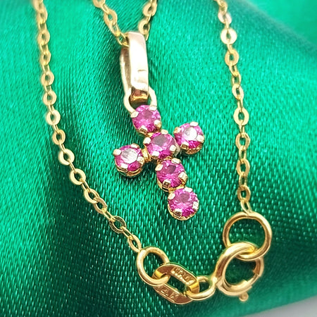 Created Ruby Petite Cross Pendant Yellow Gold 14ct (585,14K) Anchor Necklace