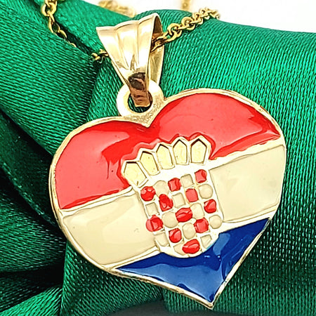 Croatia Flag Heart 14ct Yellow Gold (585, 14K) Enamel Pendant