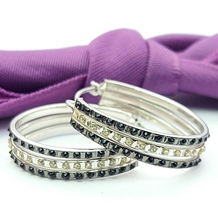 Ladies White Gold 14ct (585, 14K) Unique Oval Enamel Diamond Cut Stone Earrings