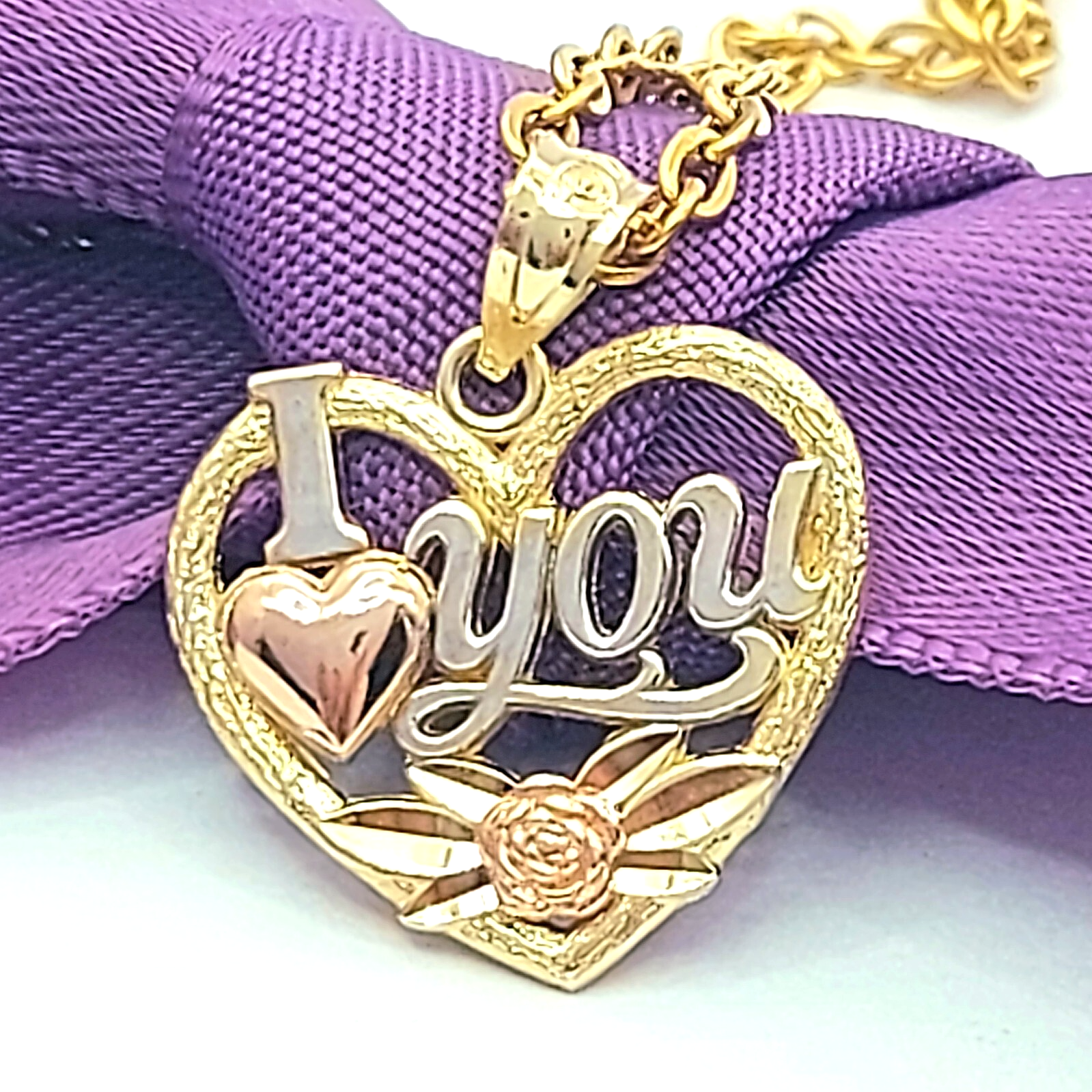 Ladies Tri-Tone Gold 9ct (375, 9K) Unique Floral Open Heart 
