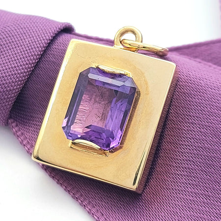 Ladies Yellow Gold 9ct (375, 9K) Filigree Rectangle Natural Amethyst Pendant