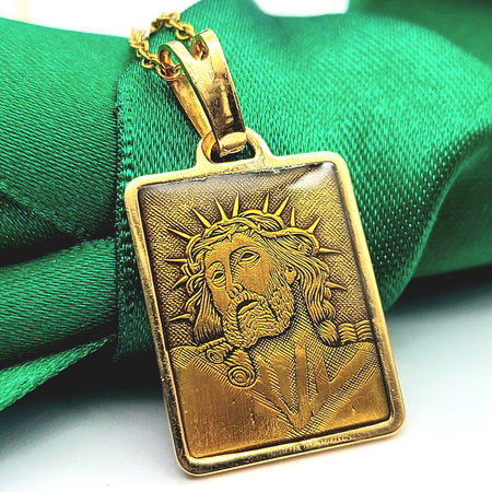 Jesus Christ Religious Yellow Gold 18ct (750, 18K) Rectangle Enamel pendant