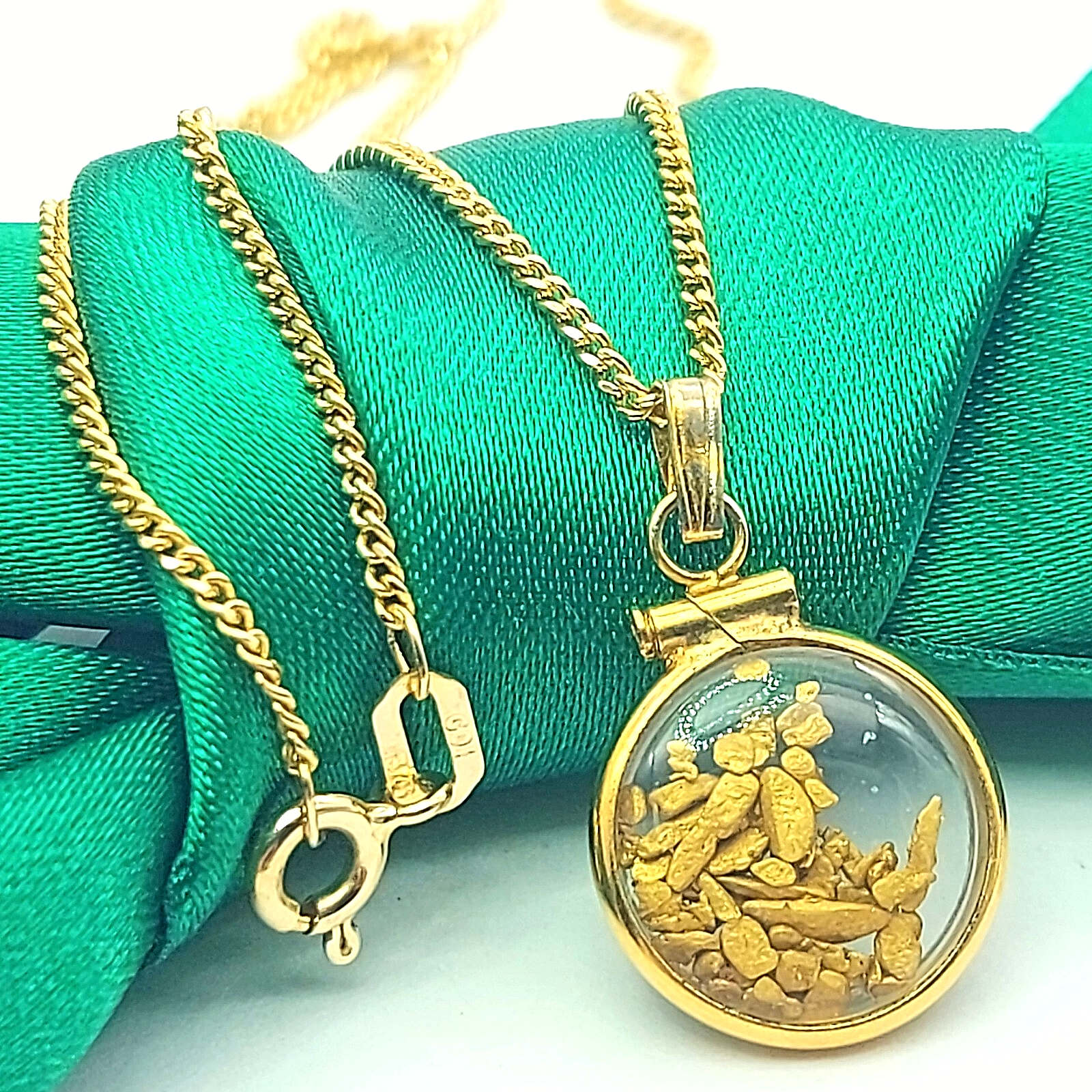Nuggets Pendant Yellow Gold Real 24ct (999,24k) With 9ct (375, 9K) Curb Chain