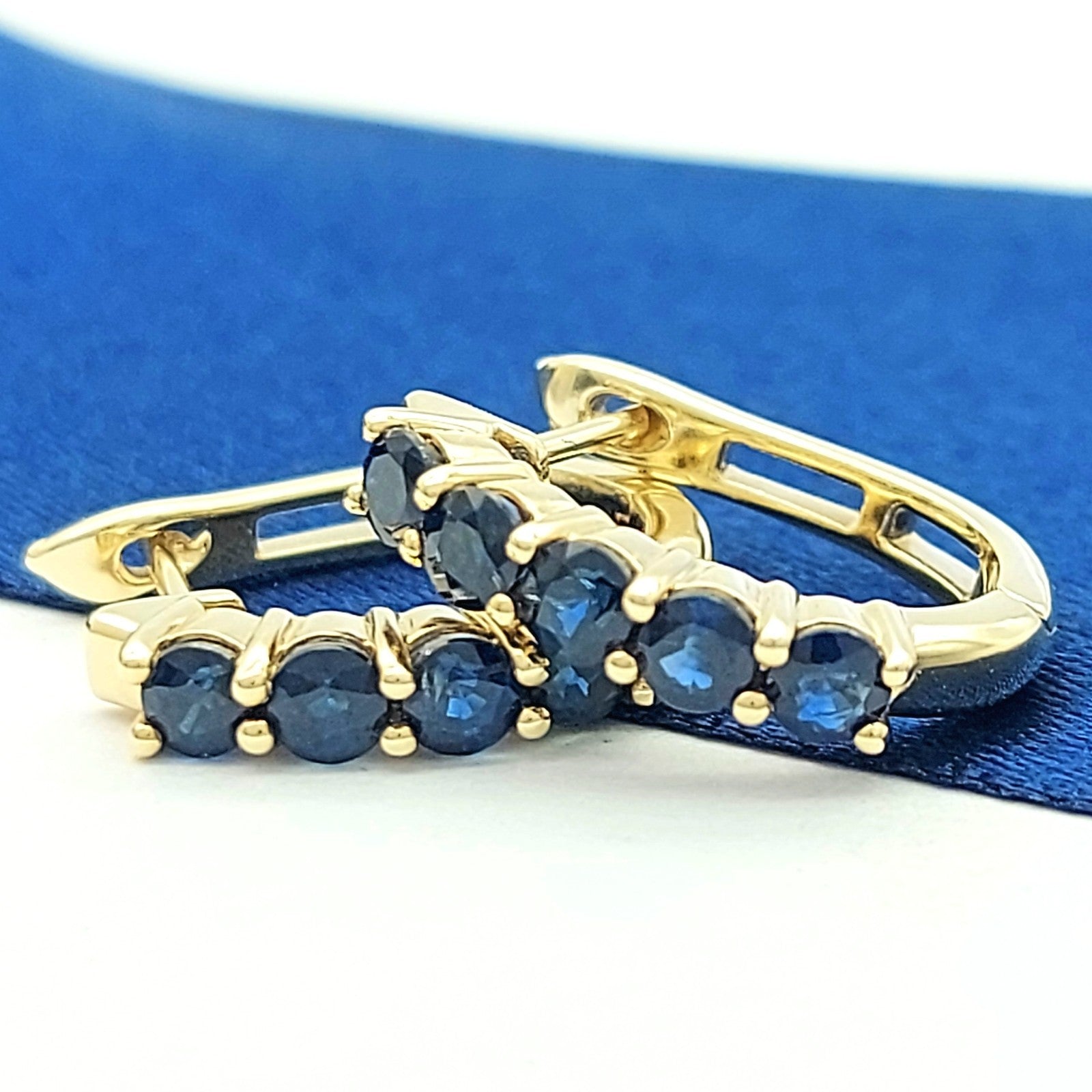 Ladies Yellow Gold 9ct (375, 9k) Natural Sapphire Pavé Huggie Earrings