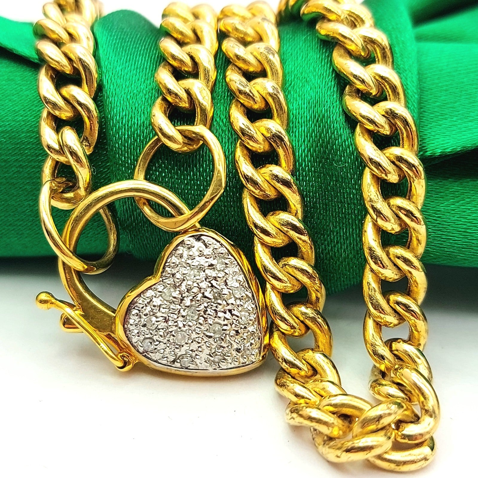 Ladies Yellow Gold 9ct (375, 9K) Heart Padlock Natural Diamonds Curb Necklace