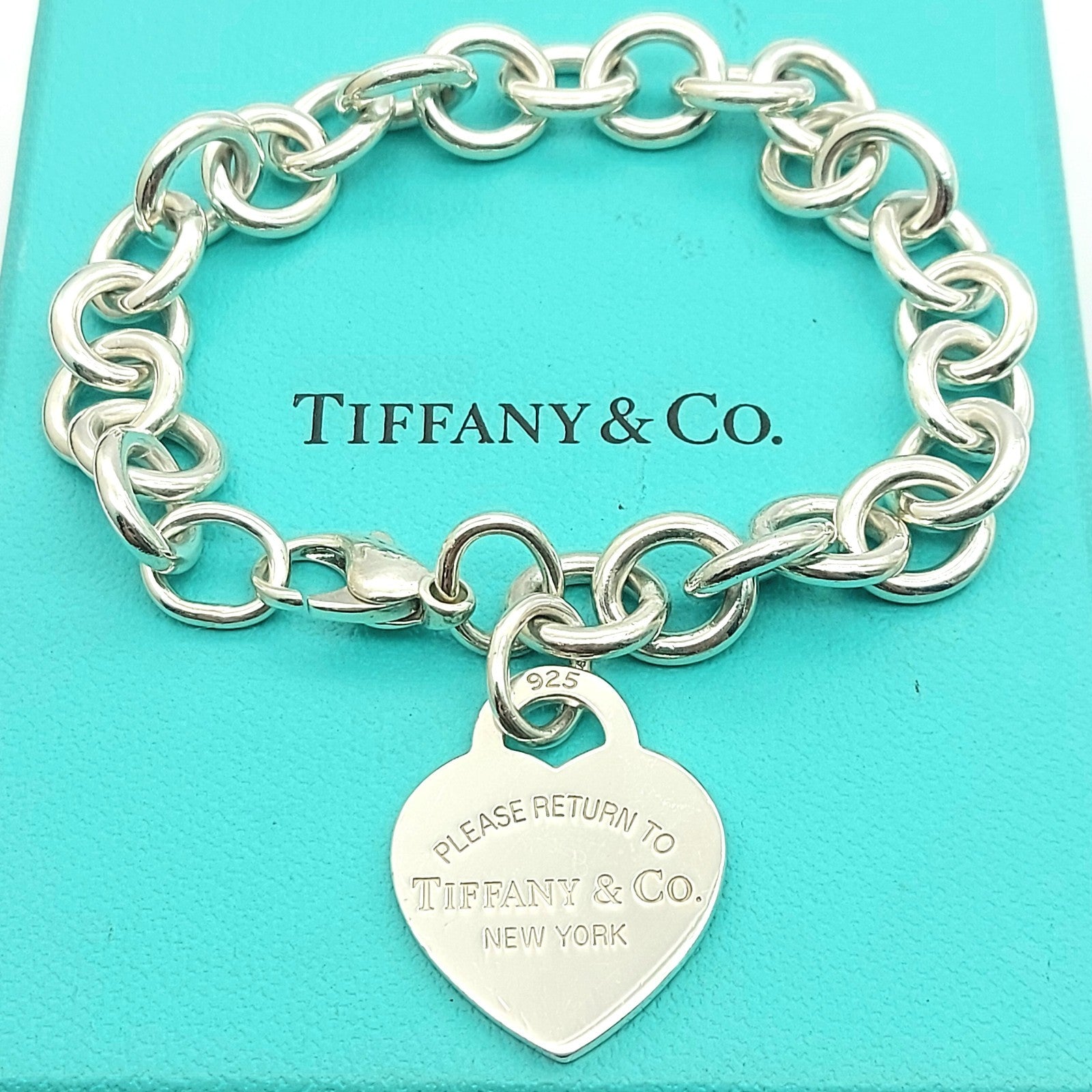 Ladies Tiffany & Co. 925 Sterling Silver 'Please Return To' Heart Tag Bracelet