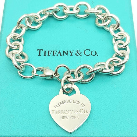Ladies Tiffany & Co. 925 Sterling Silver 'Please Return To' Heart Tag Bracelet