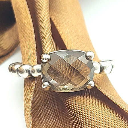 Sterling Silver (925) PANDORA (ALE) Smoky Quartz Beaded Band Ring