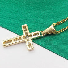 Load image into Gallery viewer, Ladies Yellow Gold (417, 10K) Channel-Set Natural Diamonds MHJ Cross Pendant
